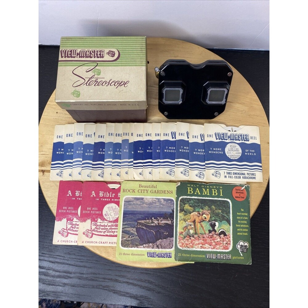 Vintage 1940s Sawyer’s View-Master Stereoscope 3D Viewer w Box & 24 Inserts USA